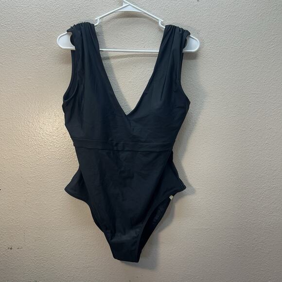 Summersalt Womens Swimwear 10 Black The Ruched Backflip Deep V One Piece Beach - Picture 1 of 10